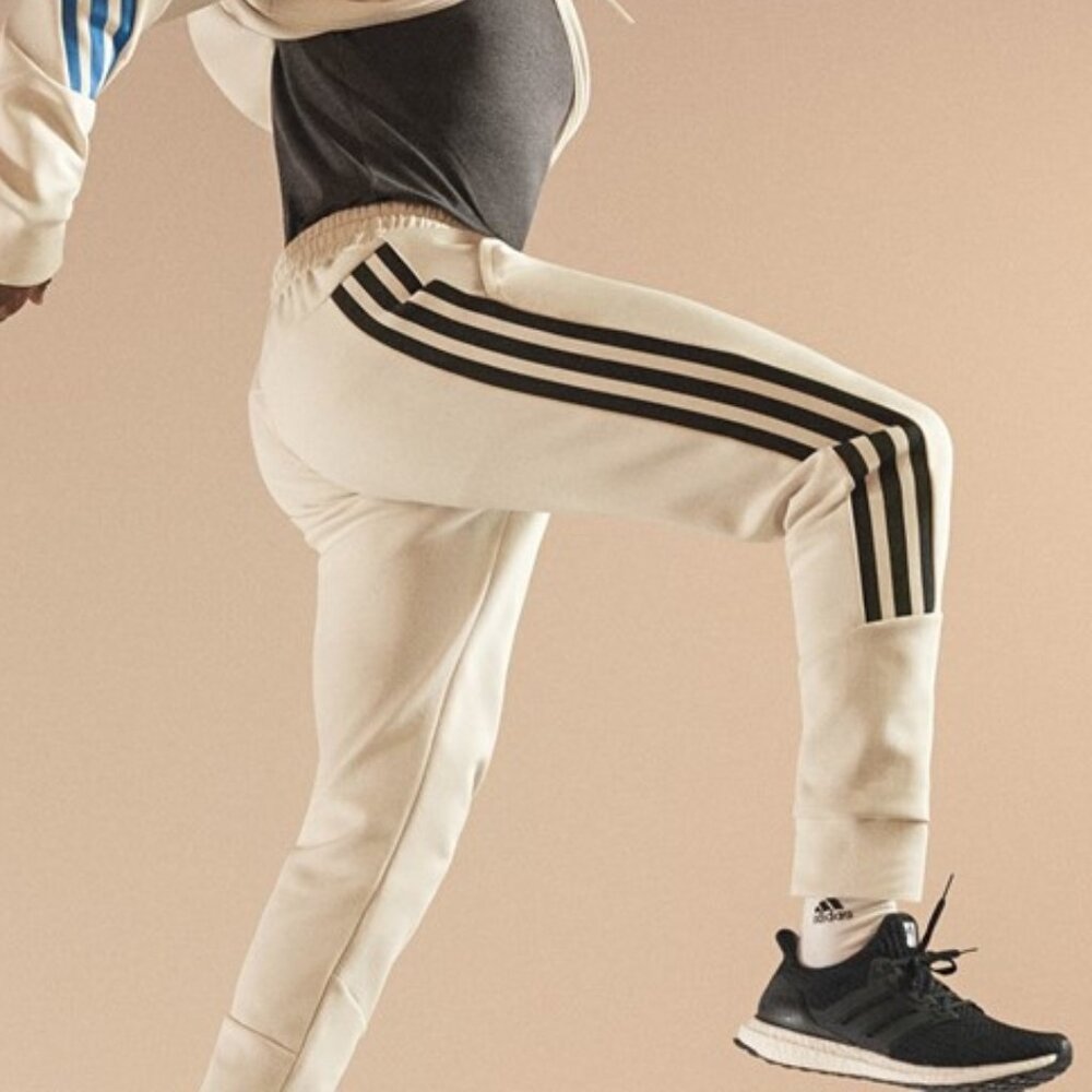 Adidas x Peloton Men's White Blue-Black Stripes Cream Jogger Sweatpants Size M